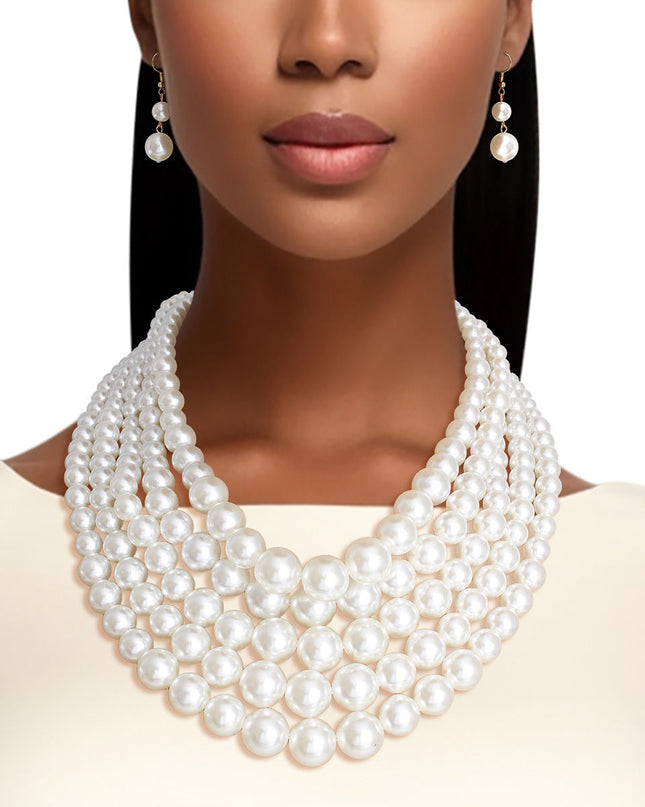 Cream Pearl Multi Strand Necklace Set
