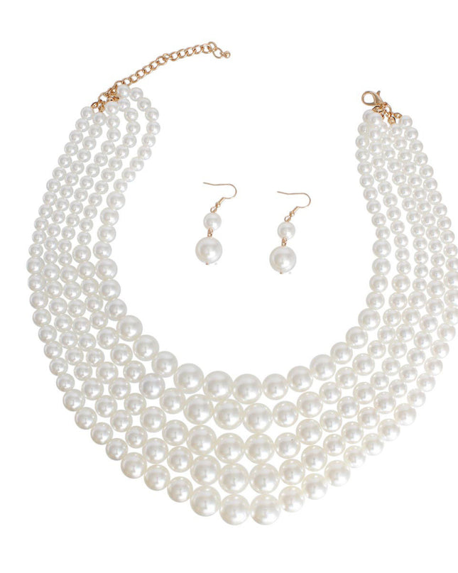 Cream Pearl Multi Strand Necklace Set