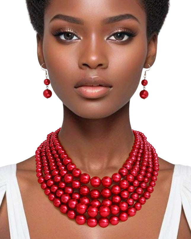 Pearl Necklace 5 Layer Polished Pearl Set Women