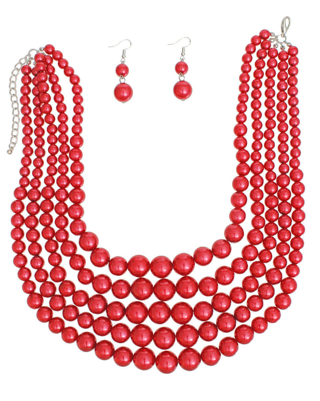 Pearl Necklace 5 Layer Polished Pearl Set Women