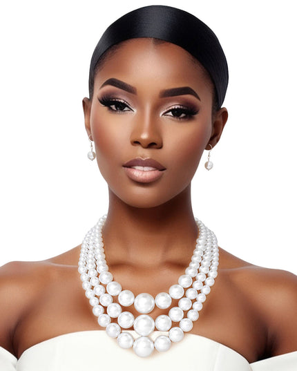 Pearl Necklace White Bubble Gum 3 Layer for Women