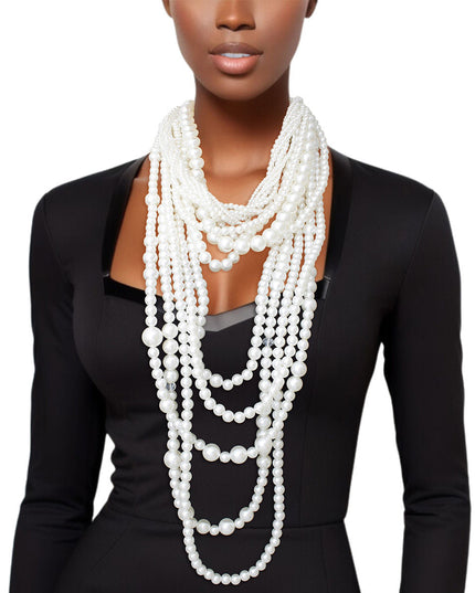 Pearl Necklace Cream Cluster Long Set for Women
