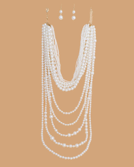 Pearl Necklace Cream Cluster Long Set for Women
