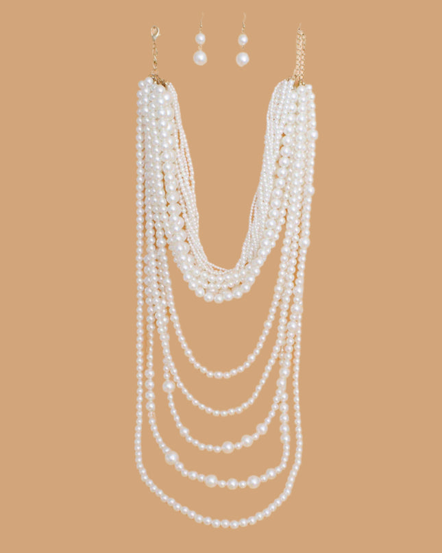 Pearl Necklace Cream Cluster Long Set for Women