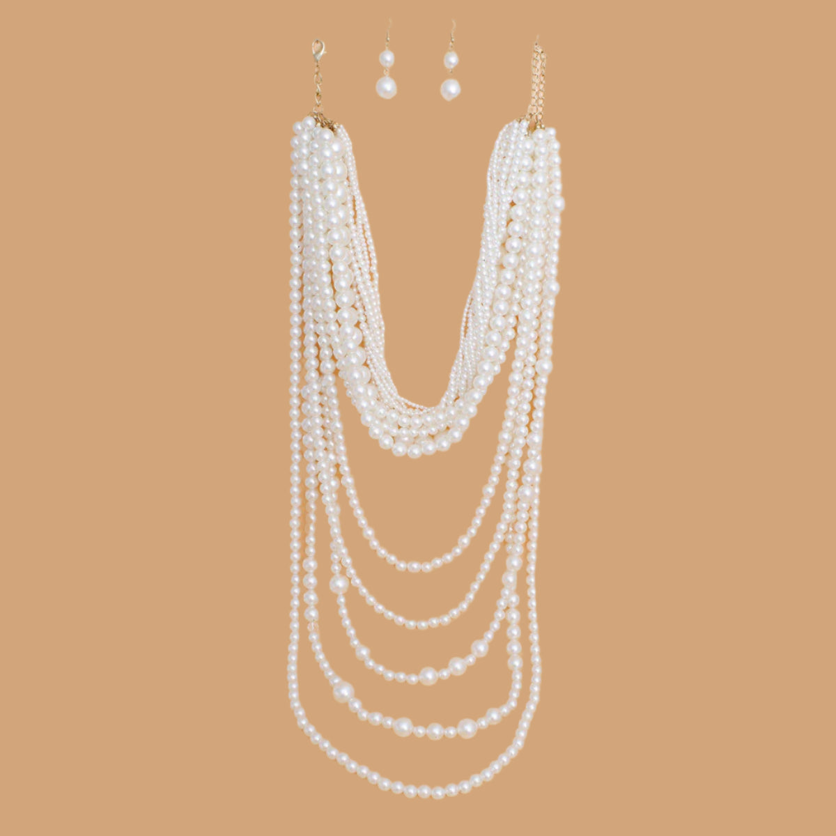 Pearl Necklace Cream Cluster Long Set for Women