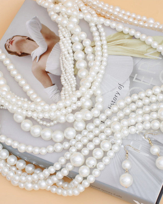 Pearl Necklace Cream Cluster Long Set for Women