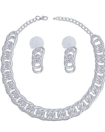 Chain Necklace Silver Double Curb Link Set Women