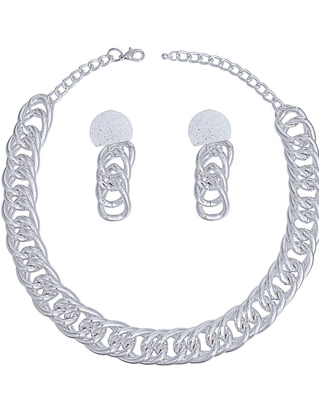 Chain Necklace Silver Double Curb Link Set Women
