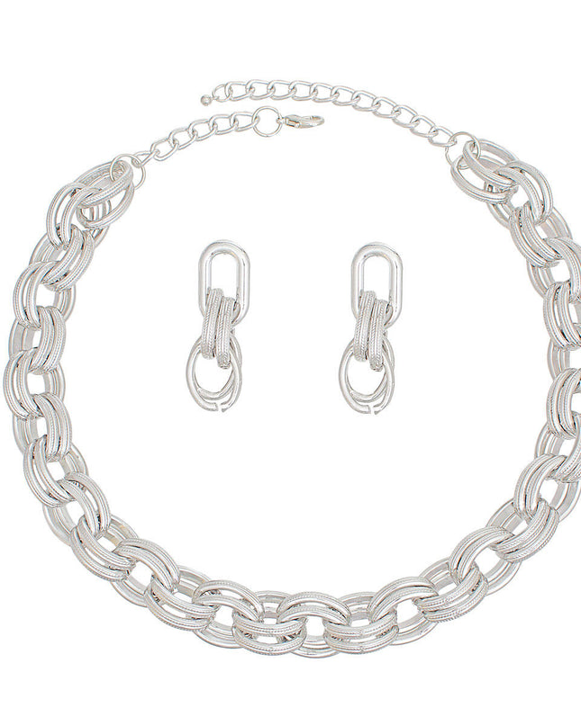 Chain Necklace Silver Double Oval Link Set Women