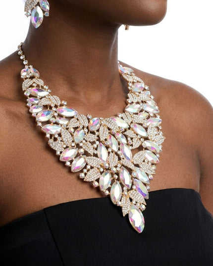 Gold Aurbo Glass Marquis Crystal Leaf Bib Necklace