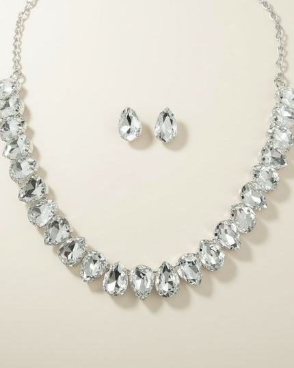 Silver Teardrop Crystals Gemstone Collar Necklace