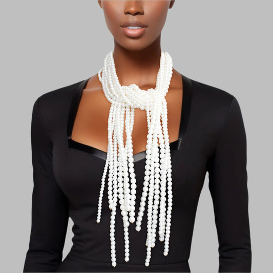 Pearl Necklace Cream Adjustable Knot Set for Women