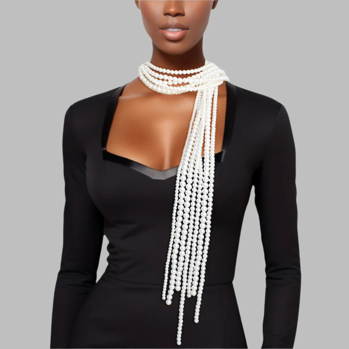 Pearl Necklace Cream Adjustable Knot Set for Women