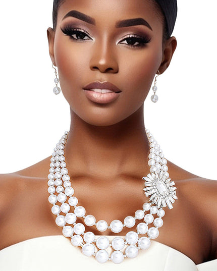 Pearl Necklace White Vintage Stone Set for Women