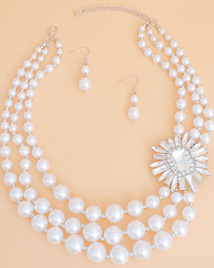 Pearl Necklace White Vintage Stone Set for Women