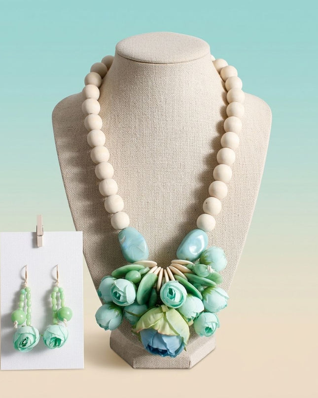 Mint Green Floral Garden Statement Bib Necklace