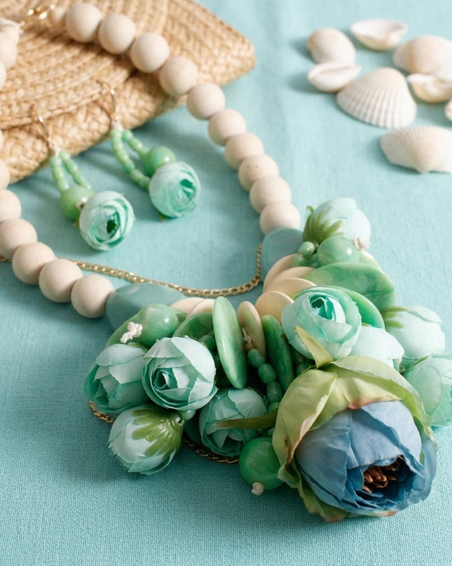 Mint Green Floral Garden Statement Bib Necklace