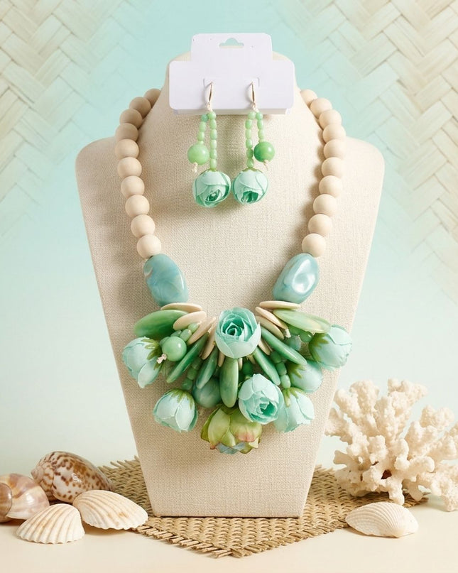 Mint Green Floral Garden Statement Bib Necklace