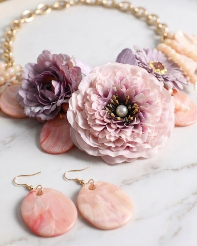 Chunky Faux Lavender Flower Butterfly Bib Necklace