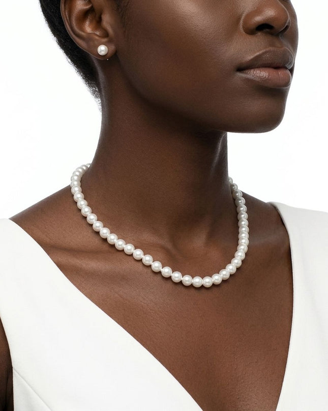 8mm White Glass Pearl with Hand Knot Necklace