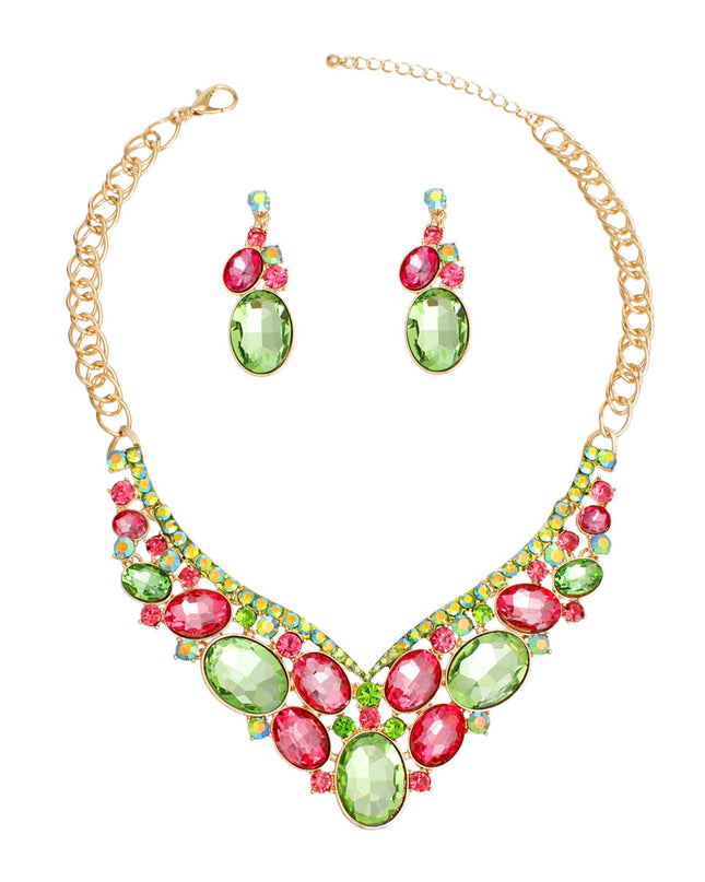 Crystal Necklace Pink Green Collar for Women