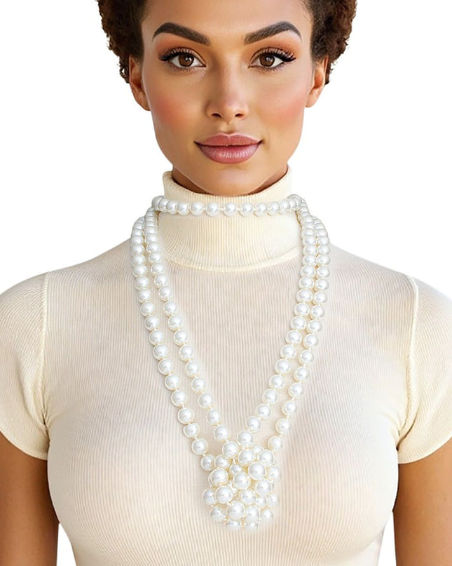 Endless 12mm Cream Glass Pearl Necklace for Women