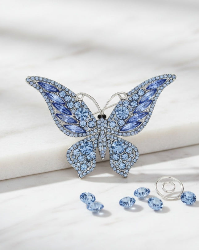 Brooch Light Blue Stone Butterfly Silver Brooch