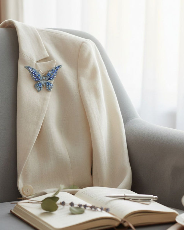 Brooch Light Blue Stone Butterfly Silver Brooch