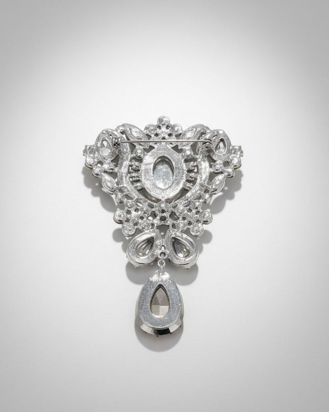Brooch Large Blue Crystal and Rhinestone Silver Pin