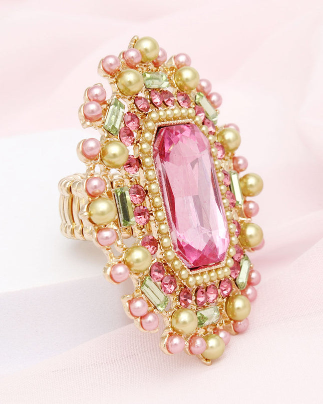 AKA Sorority Pink Green Radiant Pearl Ring