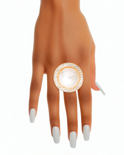 Cocktail Ring Large Gold Dome Pearl for Women