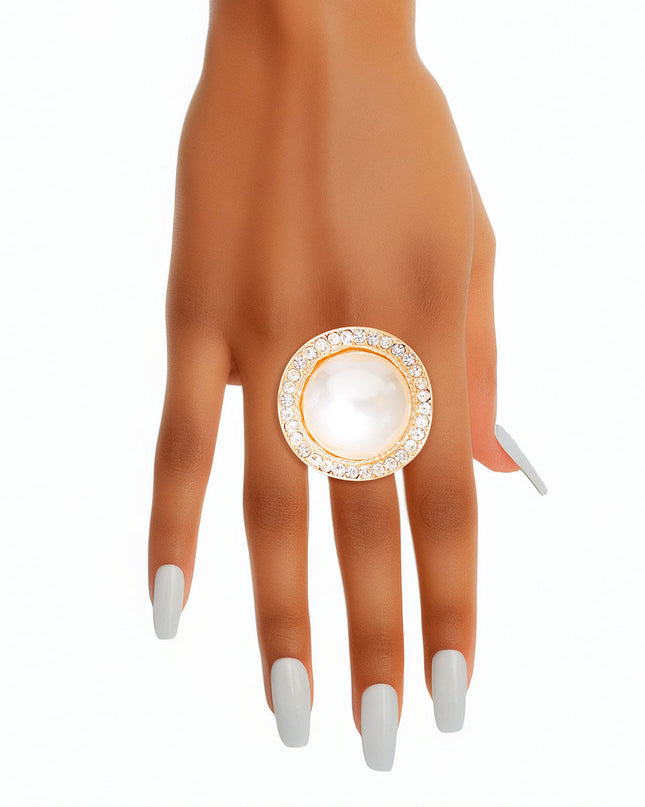 Cocktail Ring Large Gold Dome Pearl for Women