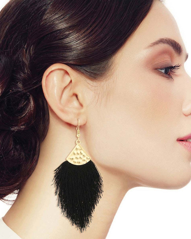 Black Silk Tassel Fish Hook Earrings