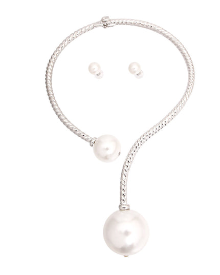 Silver Twisted Choker Pearl Necklace