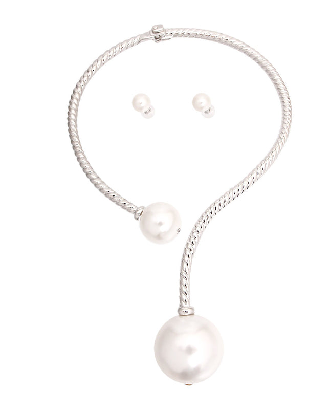 Silver Twisted Choker Pearl Necklace