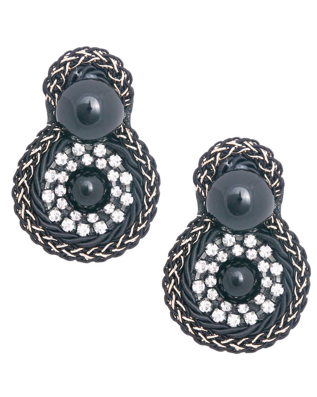 Black Braided Round Stud Earrings