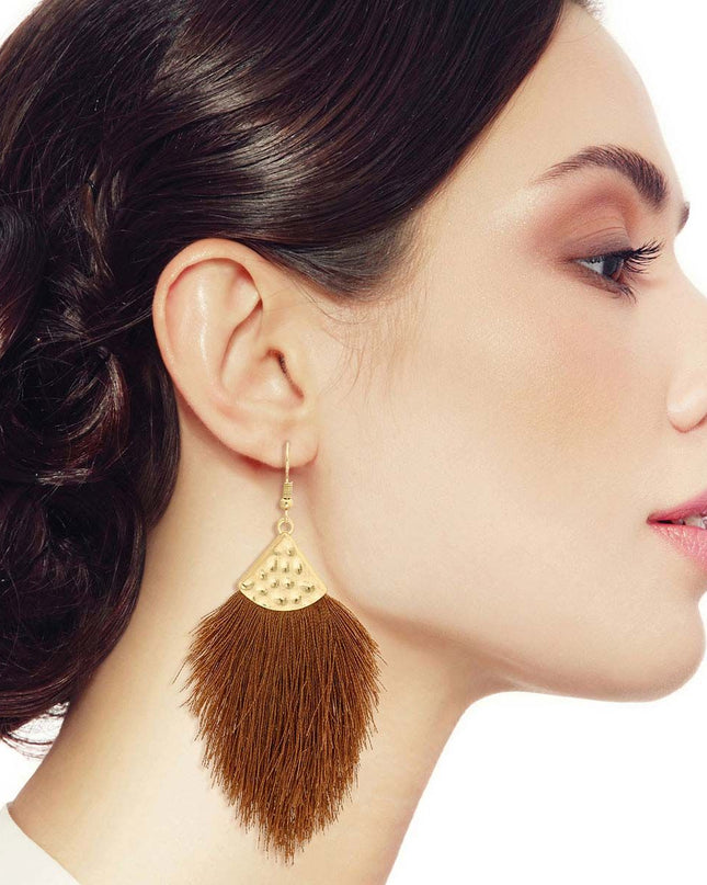 Brown Silk Tassel Fish Hook Earrings