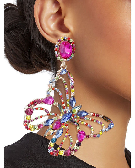 XLarge Multi Stone Butterfly Clip-On Earrings