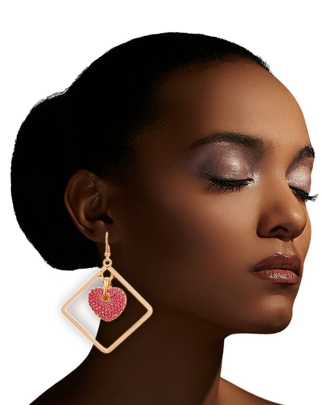 Gold Drop Diamond Pink Earrings