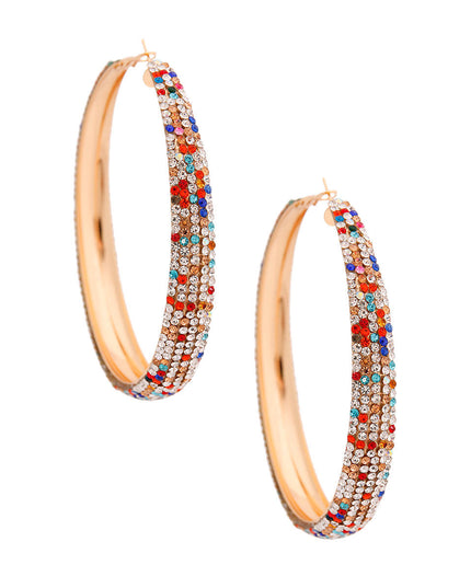Multi Color Rhinestone Lines Gold Hoops