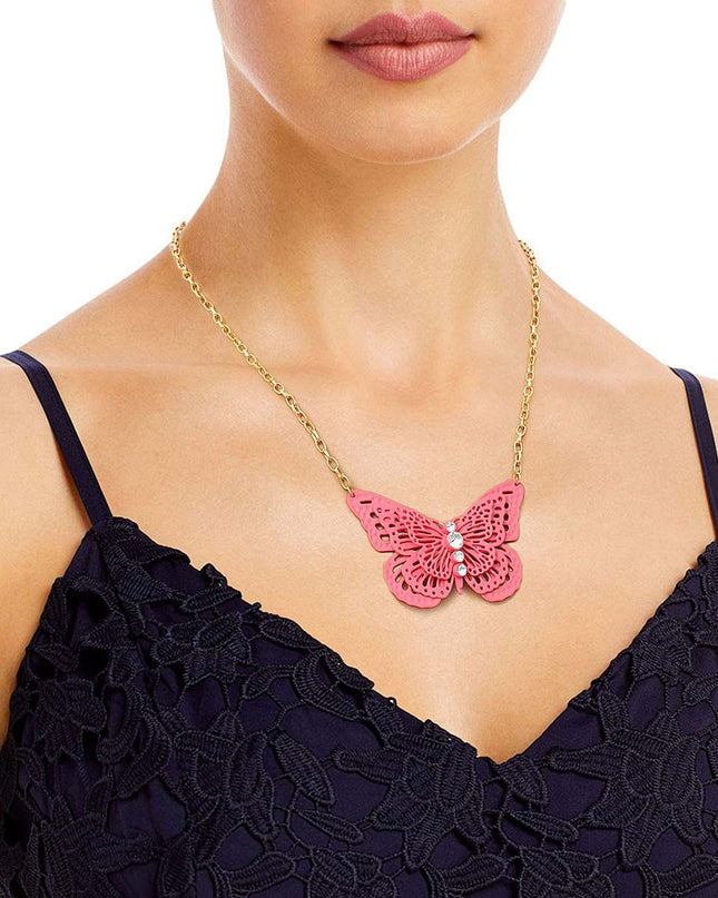 Pink 3D Butterfly Pendant Necklace