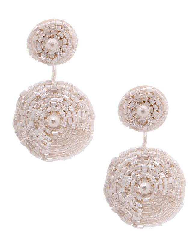 Cream Embroidered Bead Earrings