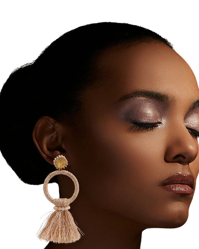 Metallic Pink Thread Tassel Earrings
