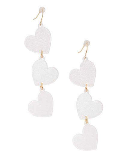 White Triple Link Heart Earrings