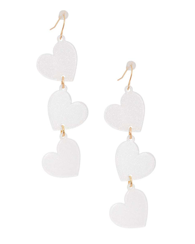 White Triple Link Heart Earrings