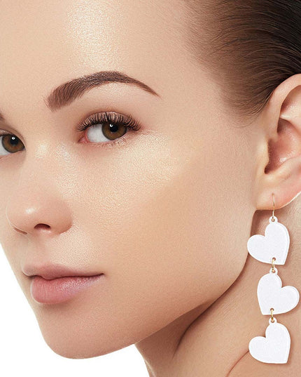 White Triple Link Heart Earrings