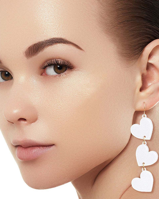 White Triple Link Heart Earrings