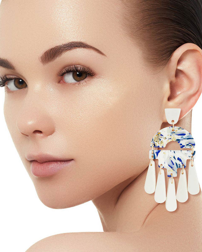 Blue Marbled Clay Teardrop Earrings
