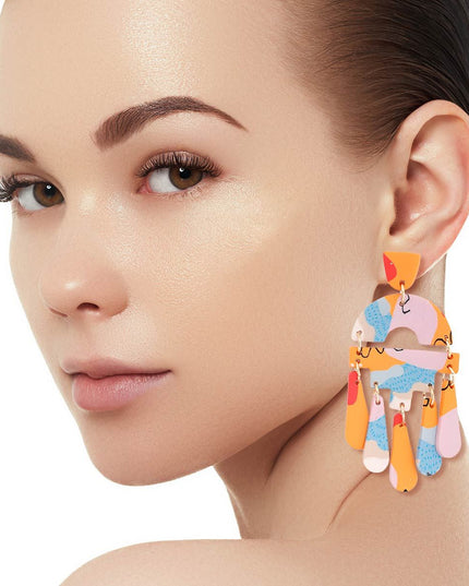Orange Marbled Clay Teardrop Earrings