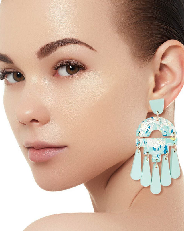 Turquoise Marbled Clay Teardrop Earrings